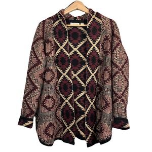 Women Open Cardigan Sweater Medium RD Style Southwestern Boho Western Aztec